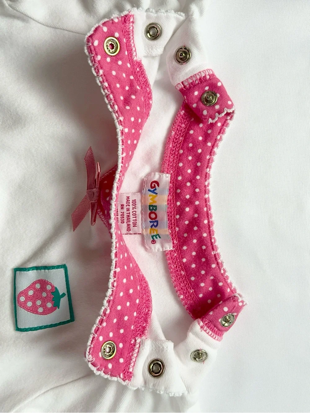 Gymboree Vintage 90s Kids Strawberry Pink White Polka Dot Puff Sleeve Top XS - Picture 10 of 13